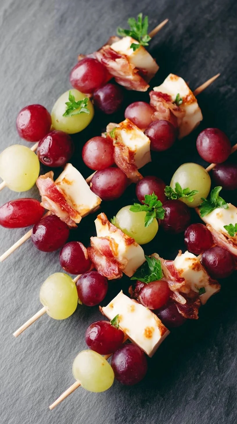Cheese and Grape Skewers 1 Cheese and Grape Skewers arranged on a serving platter