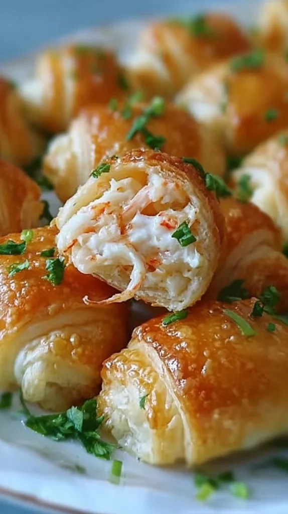 Deliciously baked Crab Crescent Bites served on a platter.