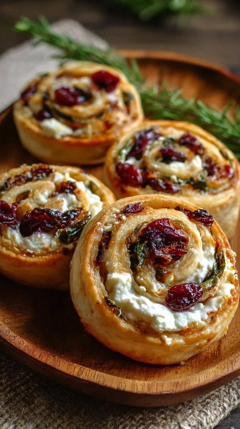 Cranberry Feta Pinwheels with Cream Cheese 1 Cranberry feta pinwheels with cream cheese on a platter