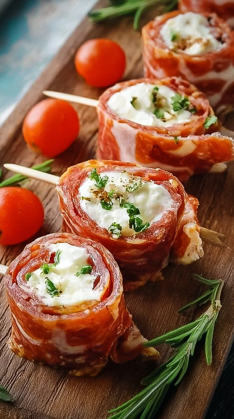 Cream Cheese Salami Roll Ups: A Perfect Appetizer for Any Occasion 1 Delicious Cream Cheese Salami Roll Ups served on a platter for appetizers