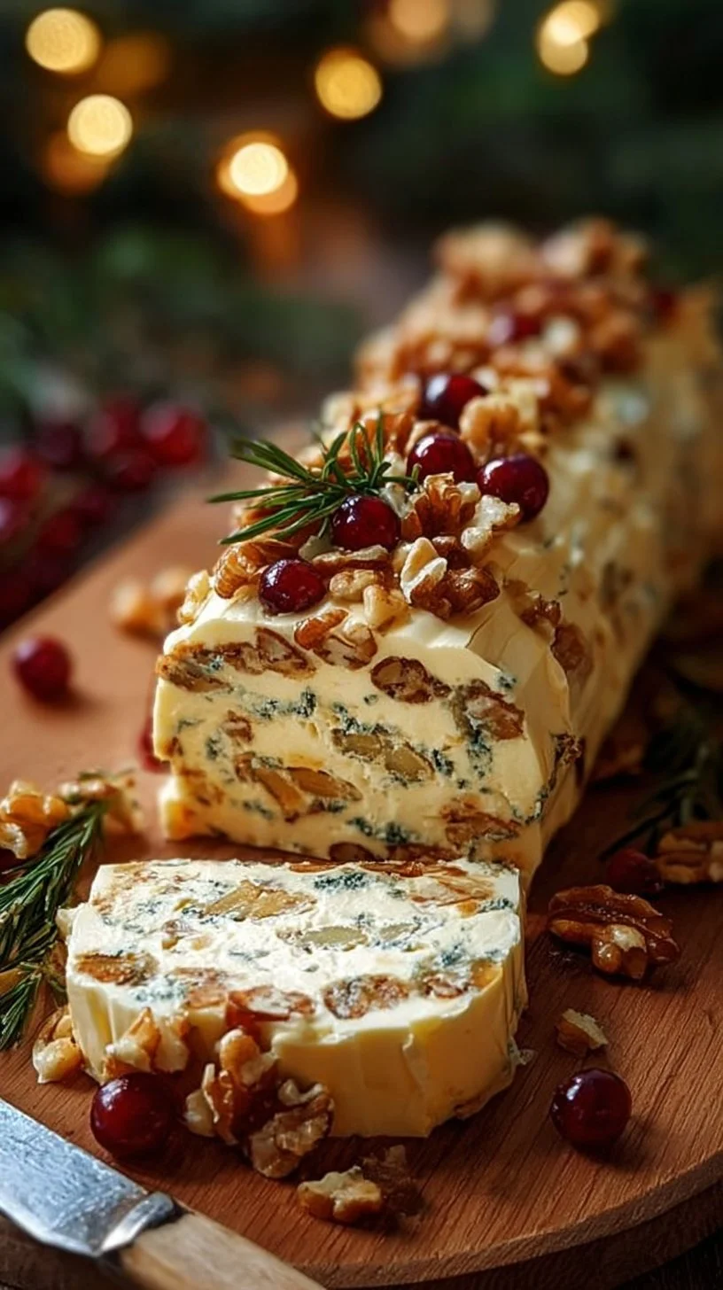 Festive Italian Cheese Log Delight Recipe 1 Festive Italian cheese log served on a holiday platter with herbs and crackers.