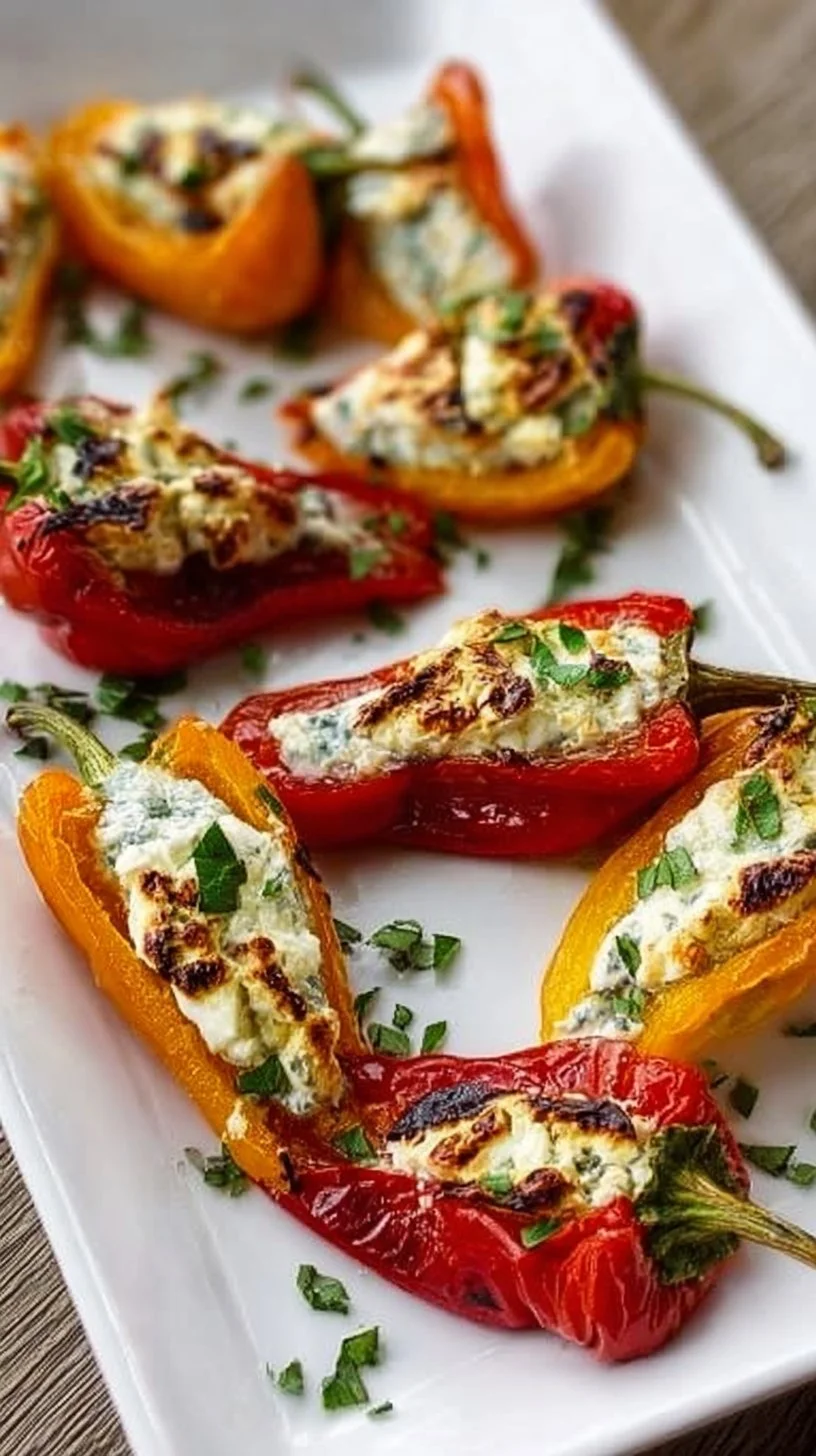 Delicious goat cheese stuffed mini peppers served as an appetizer