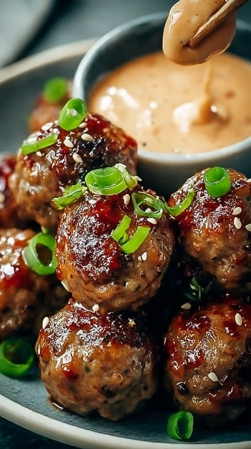 Korean BBQ Meatballs with Spicy Mayo Dip: A Flavor-Packed Beginner-Friendly Recipe 1 Delicious Korean BBQ Meatballs served with a spicy mayo dip in a bowl