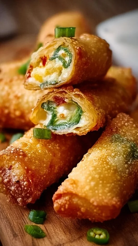 Mini jalapeno popper egg rolls served on a plate with dipping sauce