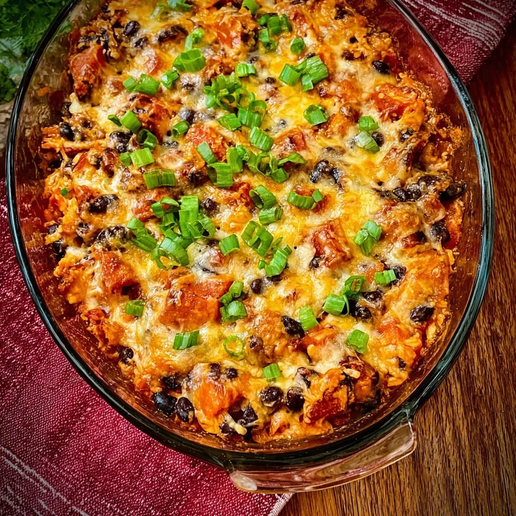 Delicious homemade Black Bean Casserole served in a dish