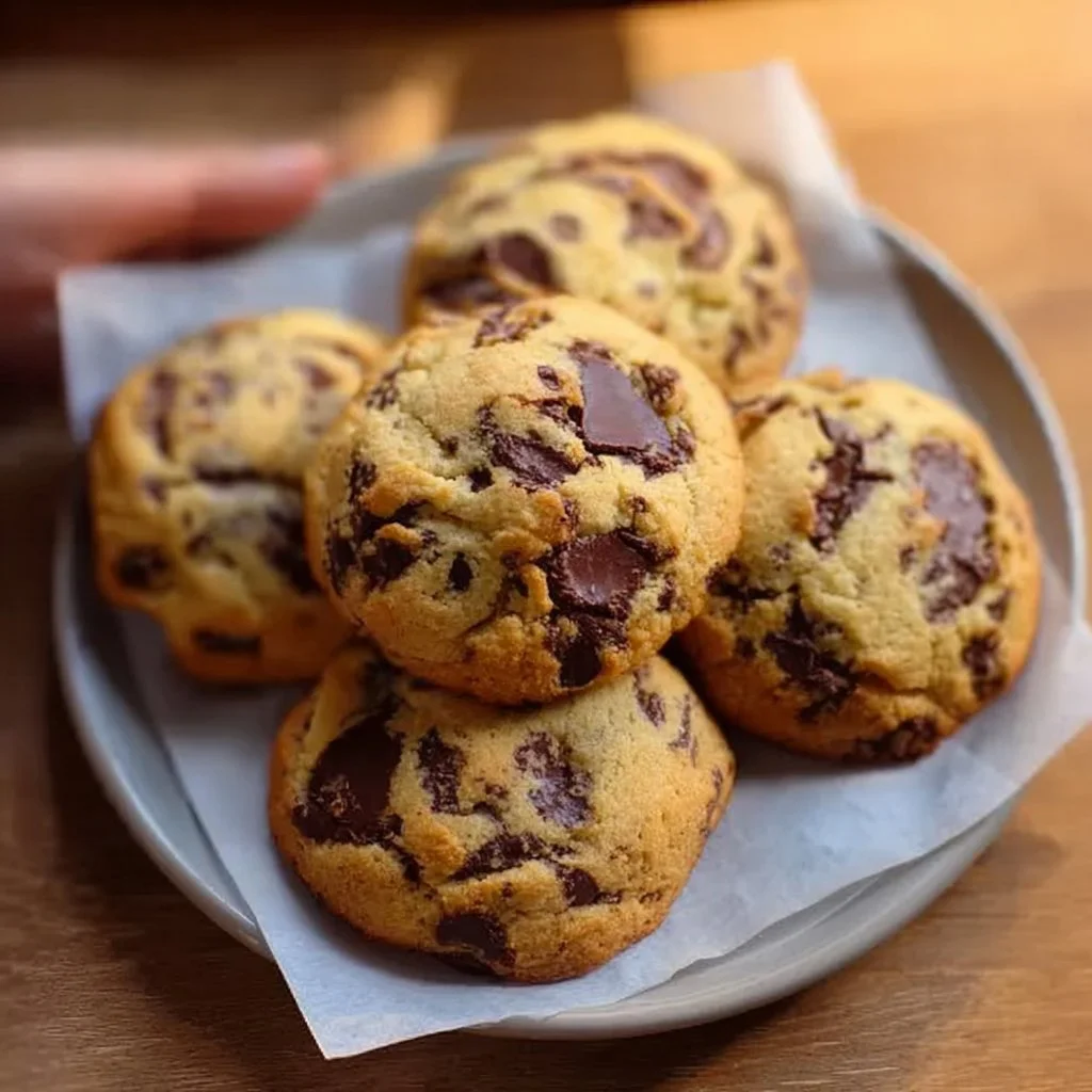 Freshly baked Chocolate Chip Cookies cooling on a rack