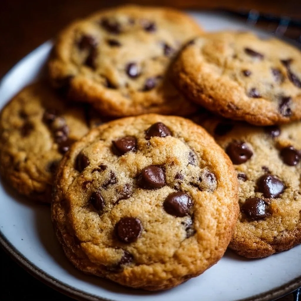 Baked easy chocolate chip cookies on a cooling rack