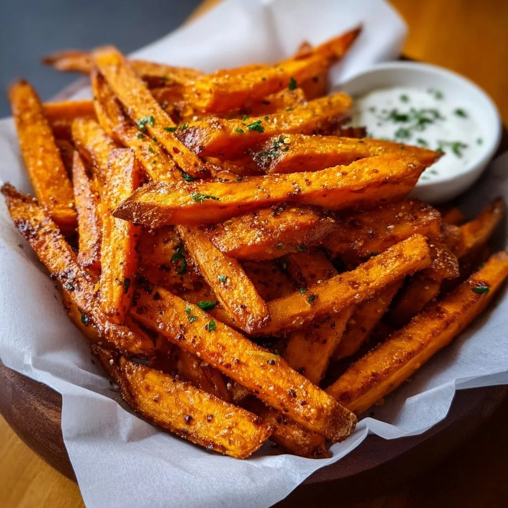 Easy homemade sweet potato fries on a plate