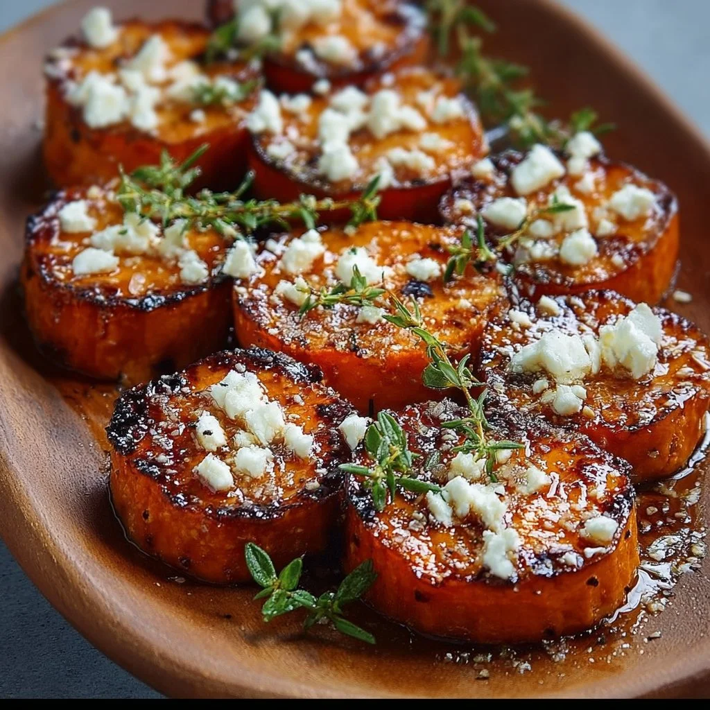 Delicious honey feta sweet potato rounds topped with gourmet toppings