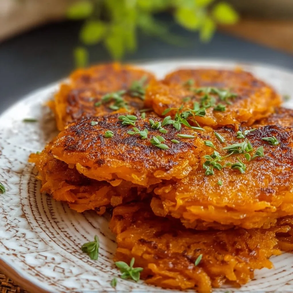 Crispy healthy sweet potato hash browns served on a plate
