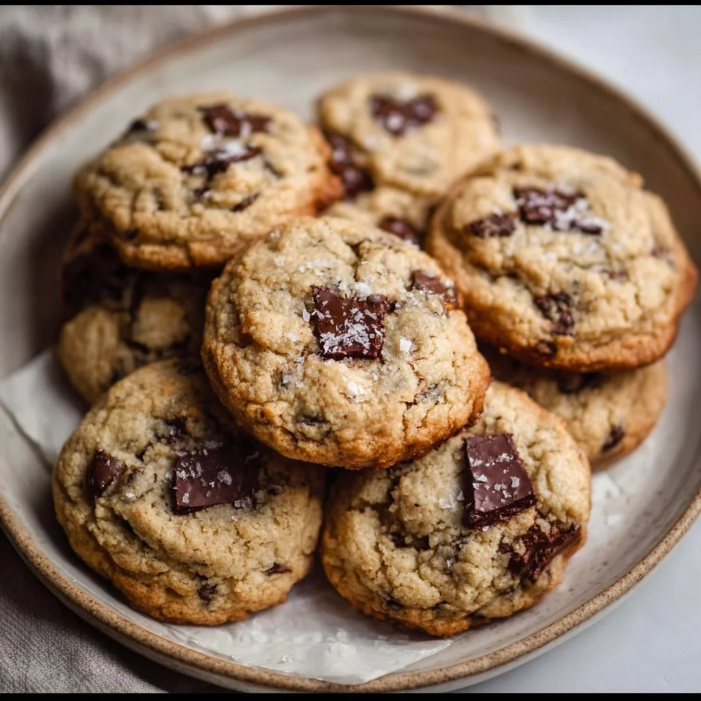 Delicious soft and chewy banana chocolate chip cookies on a plate