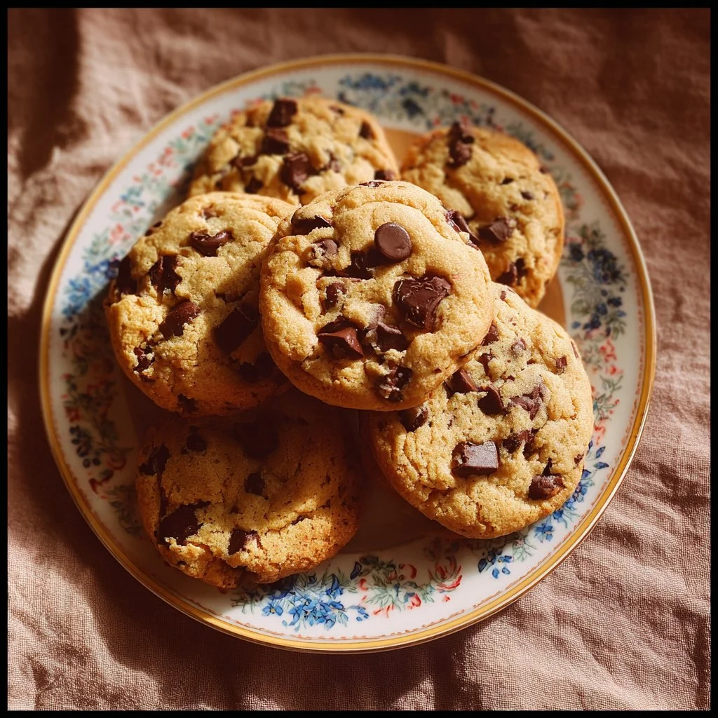 Thick chocolate chip cookies fresh out of the oven with melted chocolate chips