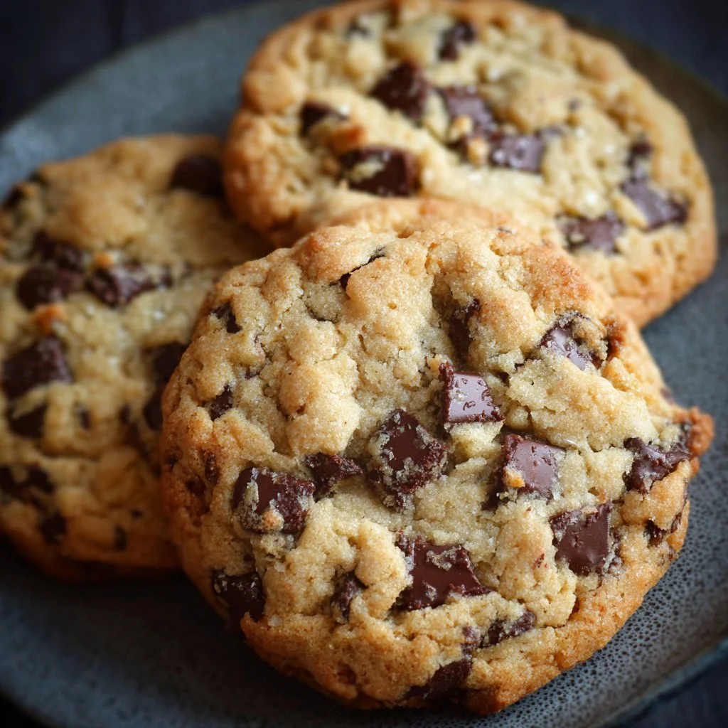 Ultra thick and chewy chocolate chip cookies fresh out of the oven