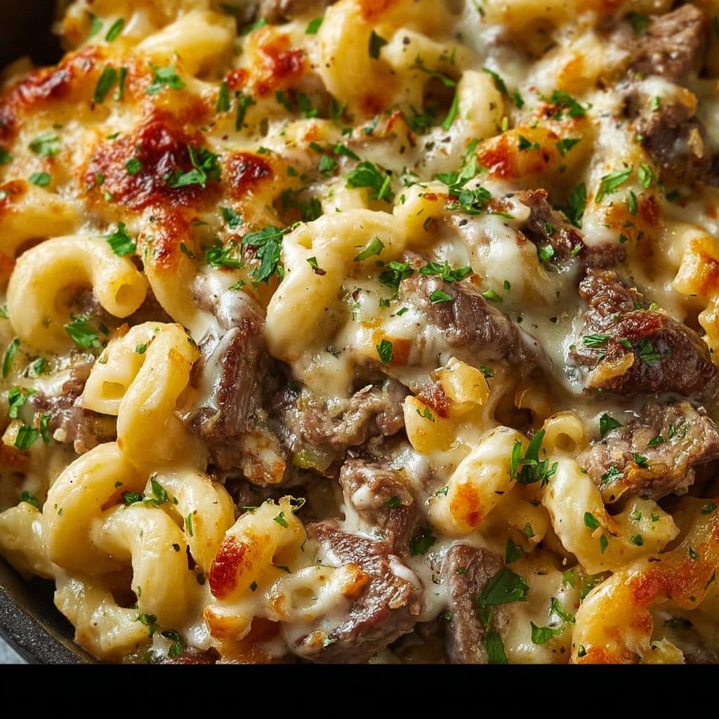 High-Protein Creamy Philly Cheesesteak Mac & Cheese
