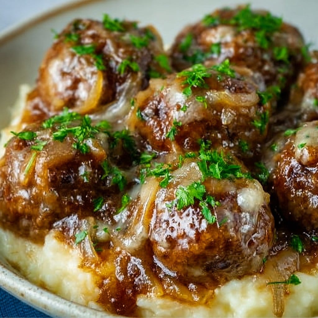 Crockpot French Onion Meatballs