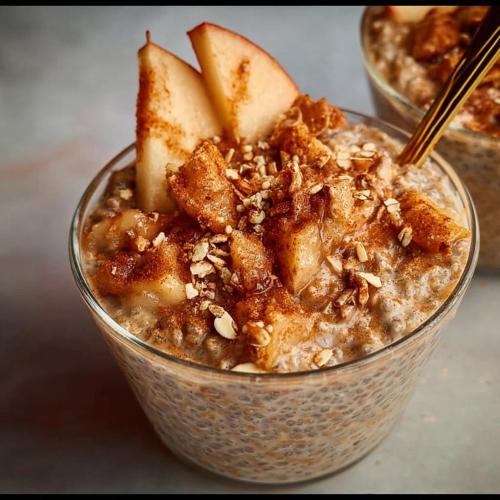 Apple Crumble Chia Pudding 1 Delicious apple crumble chia pudding topped with fresh apples and spices.