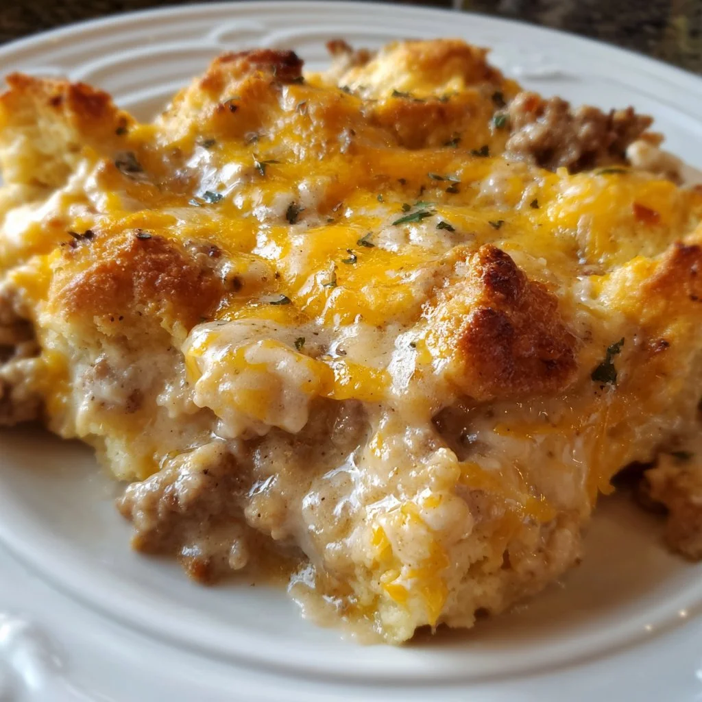 Delicious Biscuits and Gravy Casserole, a Cracker Barrel Copycat dish
