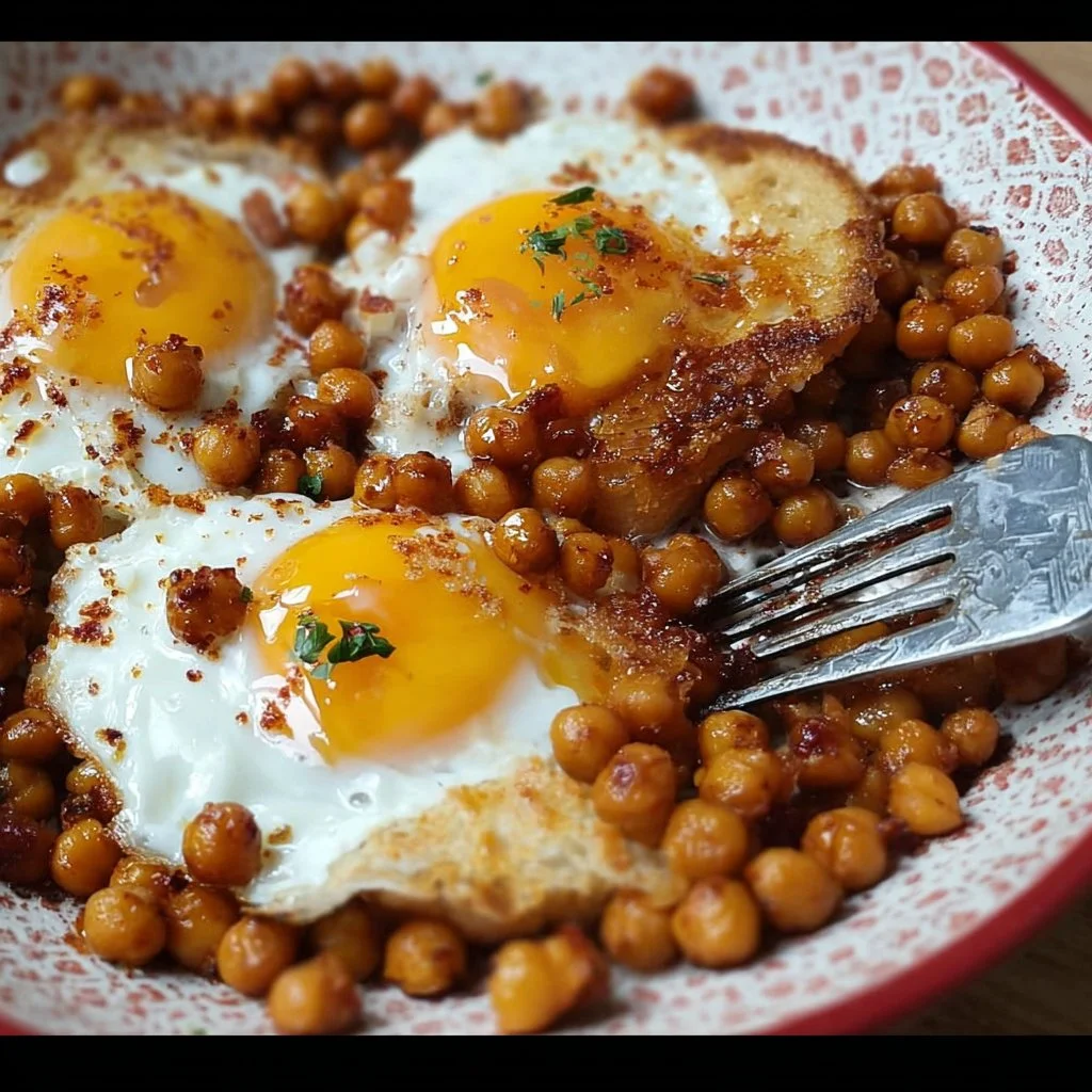 Delicious chickpea fried eggs served on a plate with garnishes.