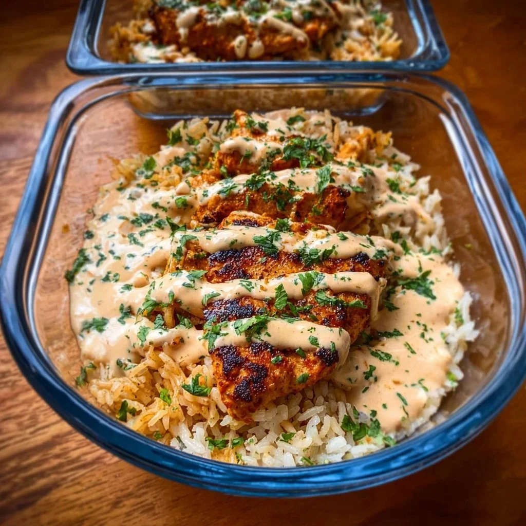 Delicious Creamy Cajun Chicken and Rice Bowl with vibrant spices and creamy sauce.