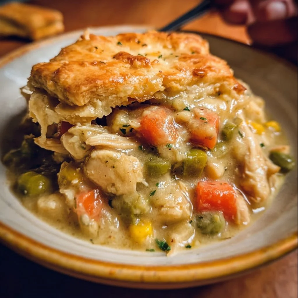 Crock Pot Chicken Pot Pie (Ultimate Cozy Dinner!) 1 Delicious Crock Pot chicken pot pie filled with tender chicken and vegetables.