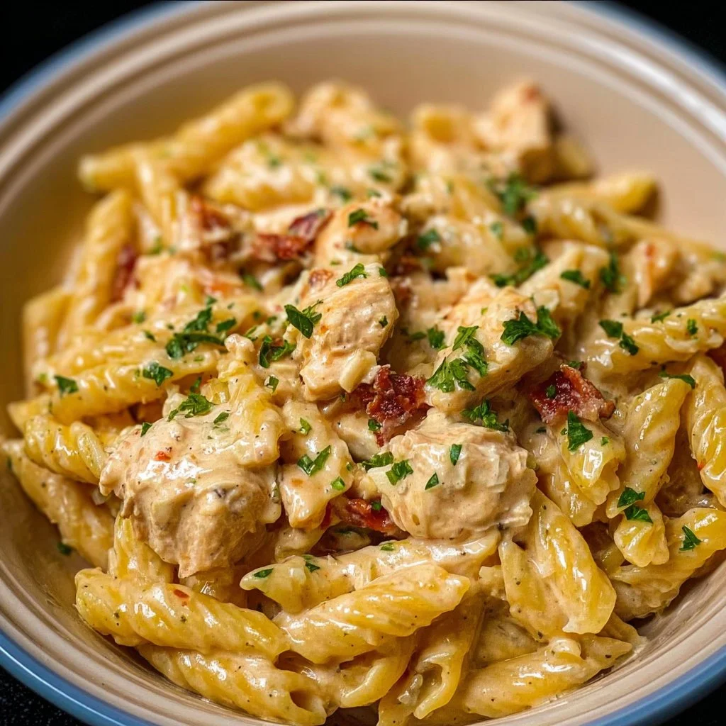 Delicious Crock Pot Creamy Cajun Chicken Pasta in a bowl, ready to serve.