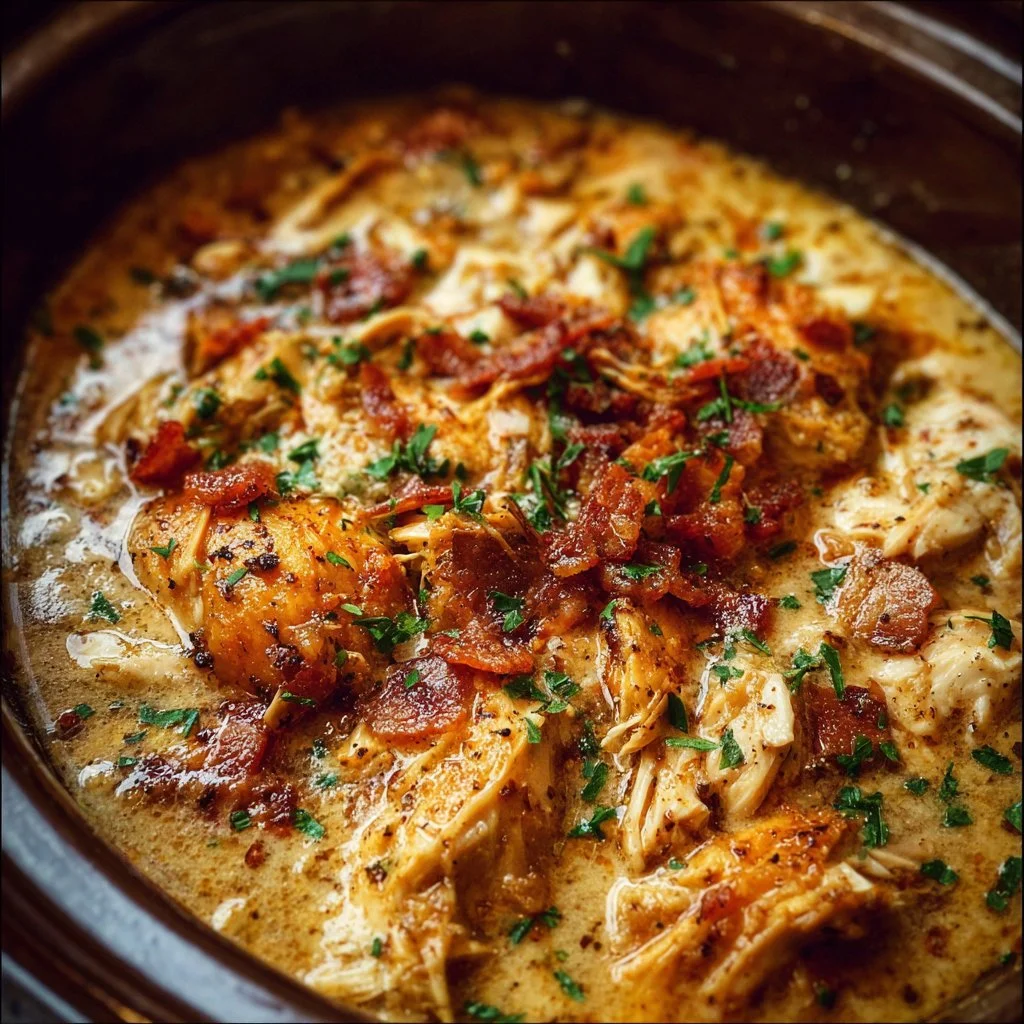 Delicious Crockpot Crack Chicken cooked to perfection