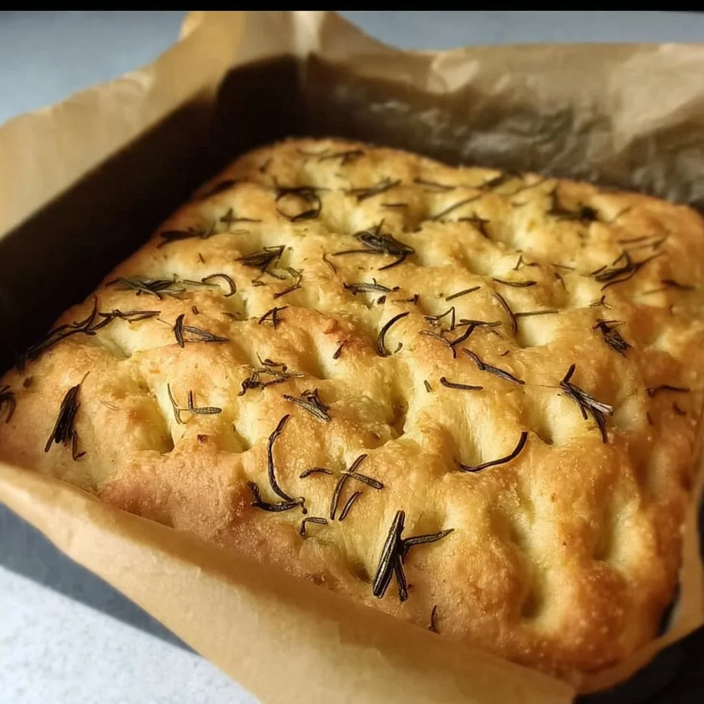 Freshly baked easy gluten-free focaccia bread with herbs and olive oil