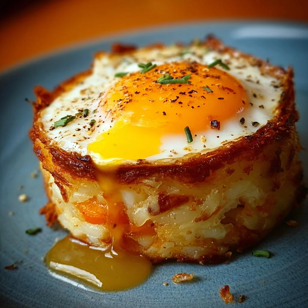 Plate of Eggs Napoleon garnished with fresh herbs and served with a side salad