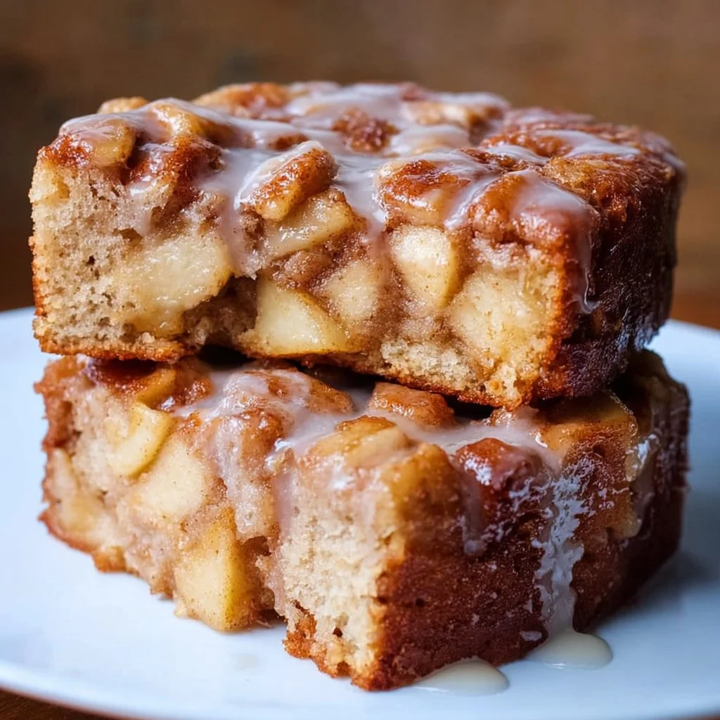 Gluten-free apple fritter cake with apple slices and cinnamon glaze