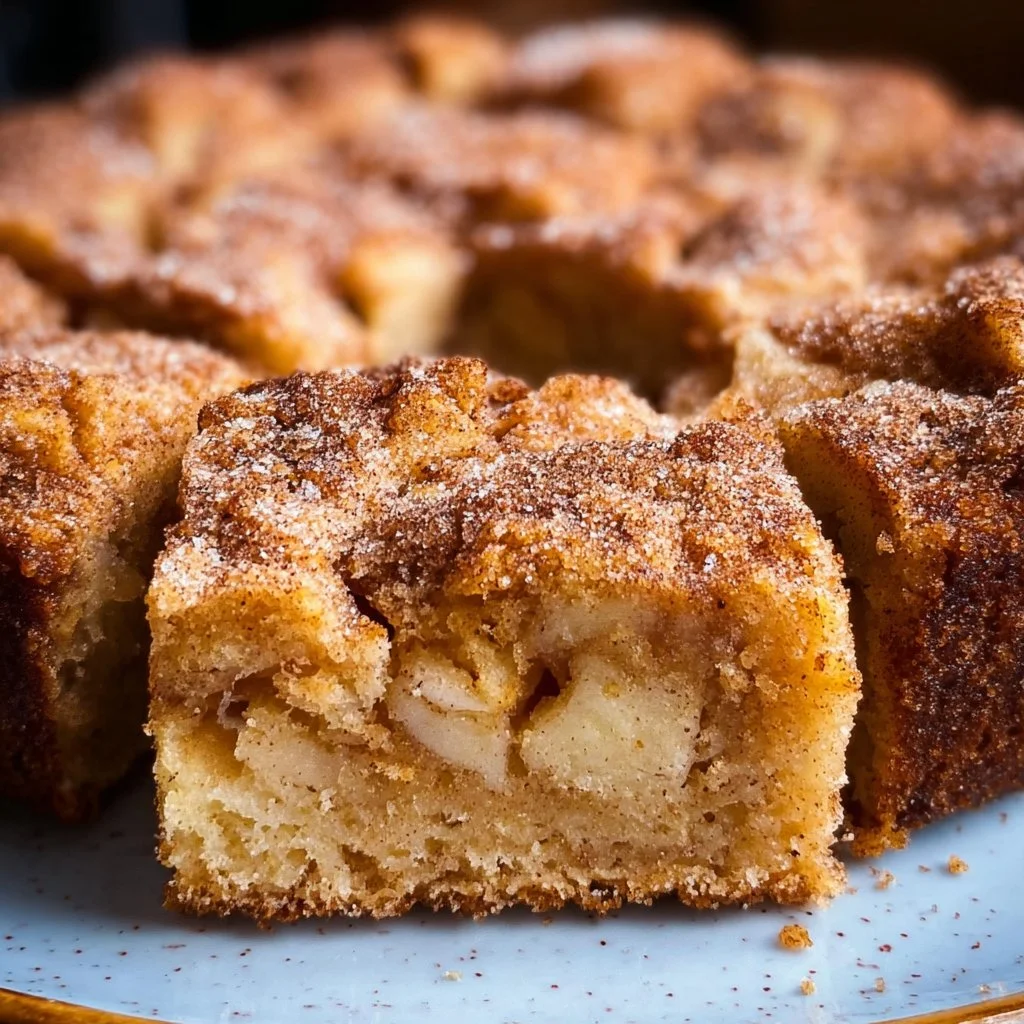 Gluten-free cinnamon sugar apple cake topped with cinnamon and sugar