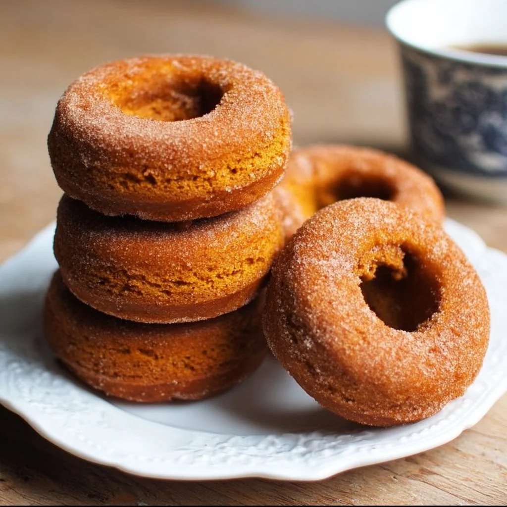 Gluten-free pumpkin donuts arrangement on a wooden table