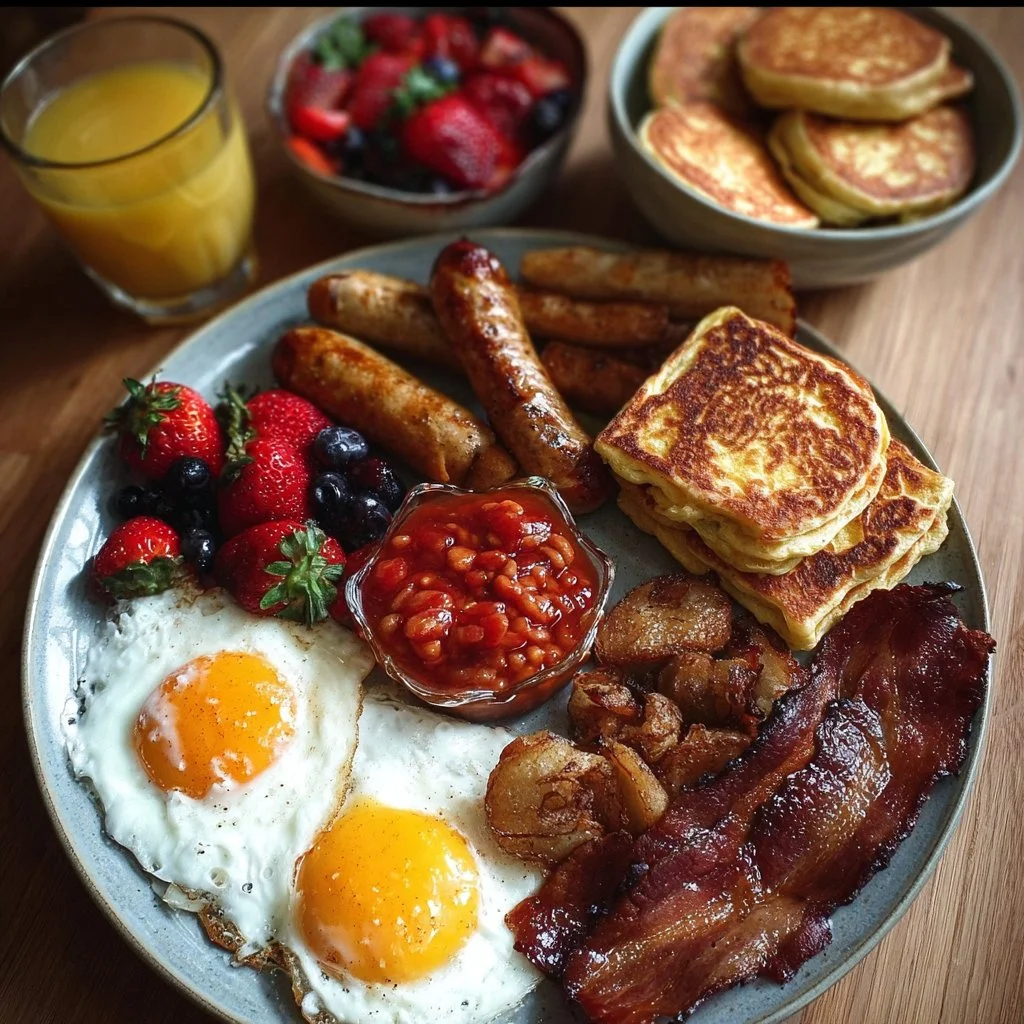 Delicious dishes from a go-to brunch menu including pancakes and eggs benedict