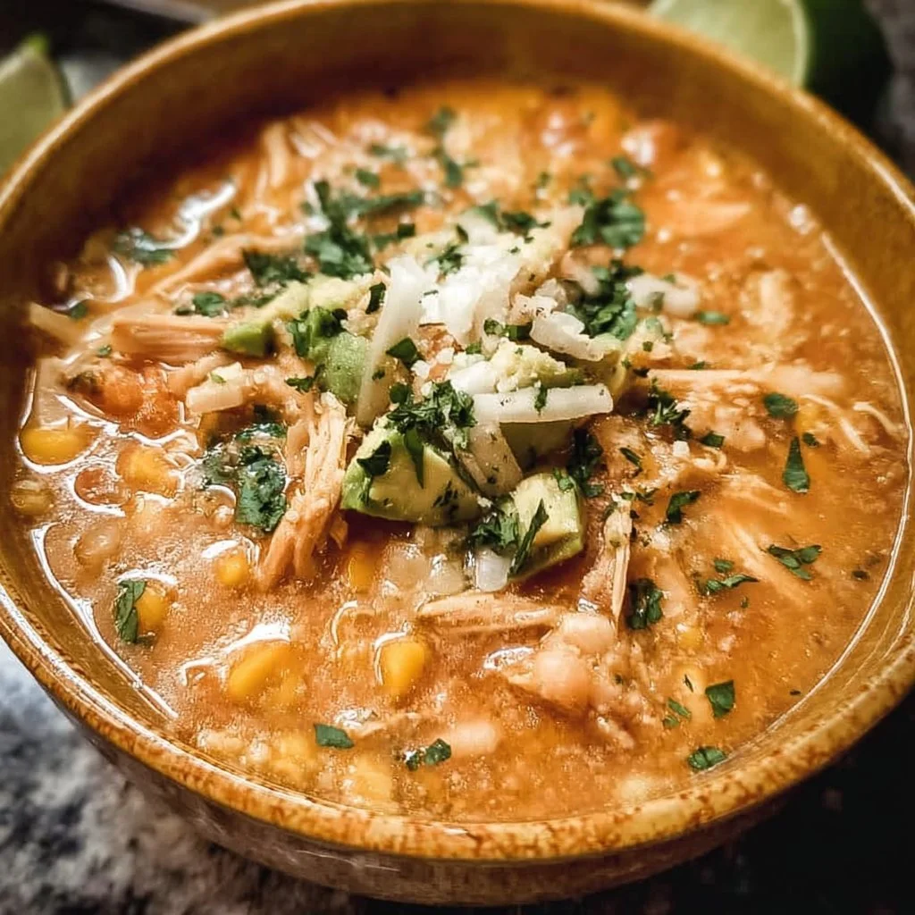 Bowl of healthy high protein white chicken chili with toppings