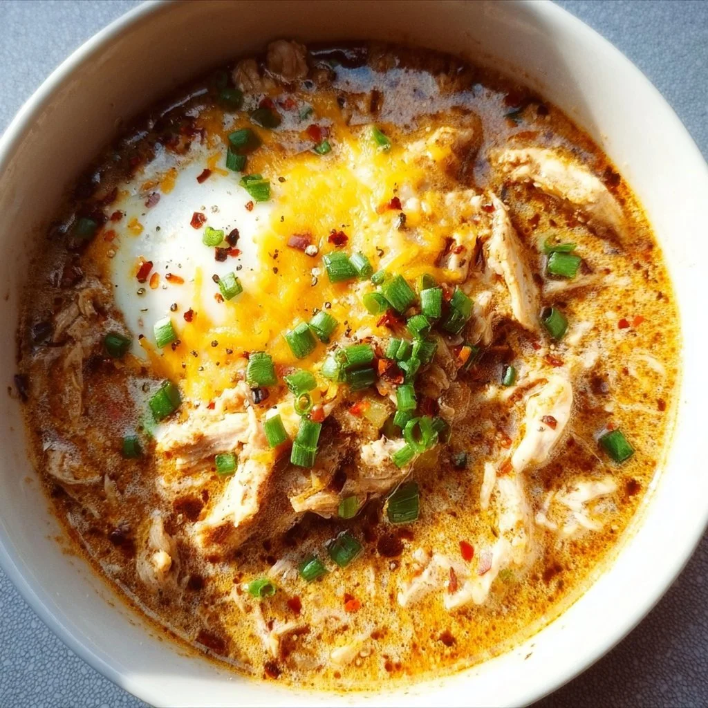 Bowl of high protein low carb chili topped with fresh herbs and spices.