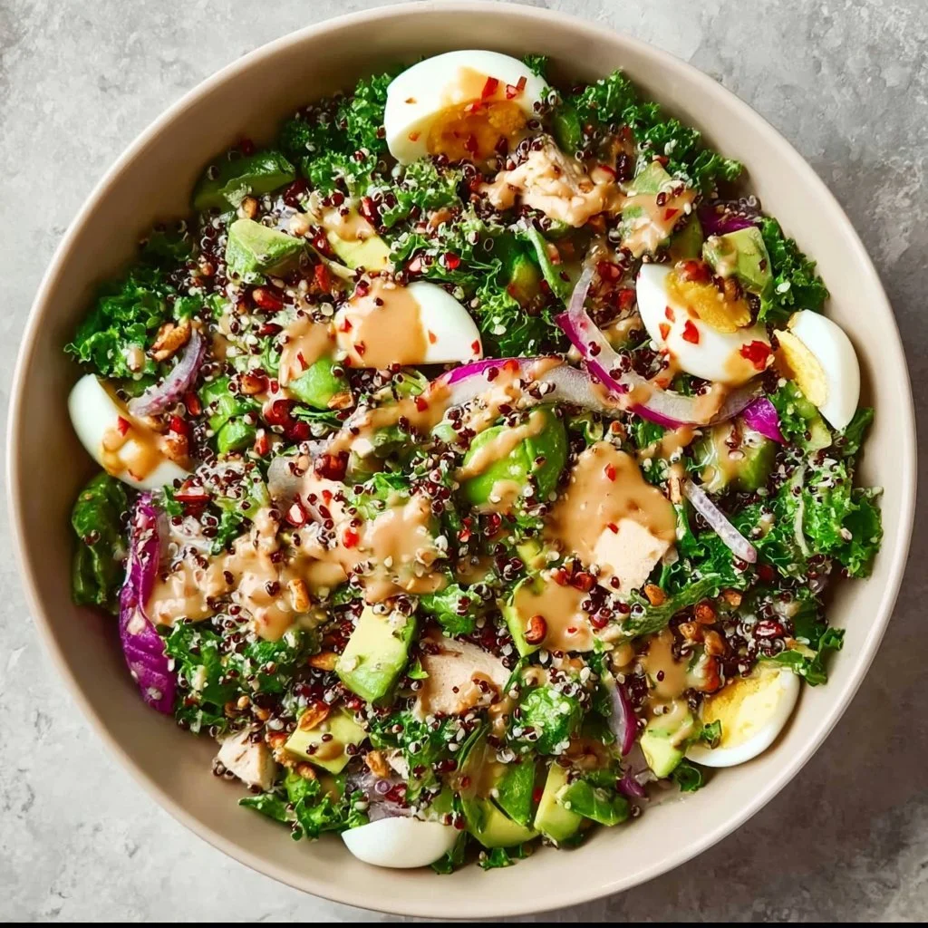 High-protein meal-prep salad with fresh vegetables and protein-rich ingredients