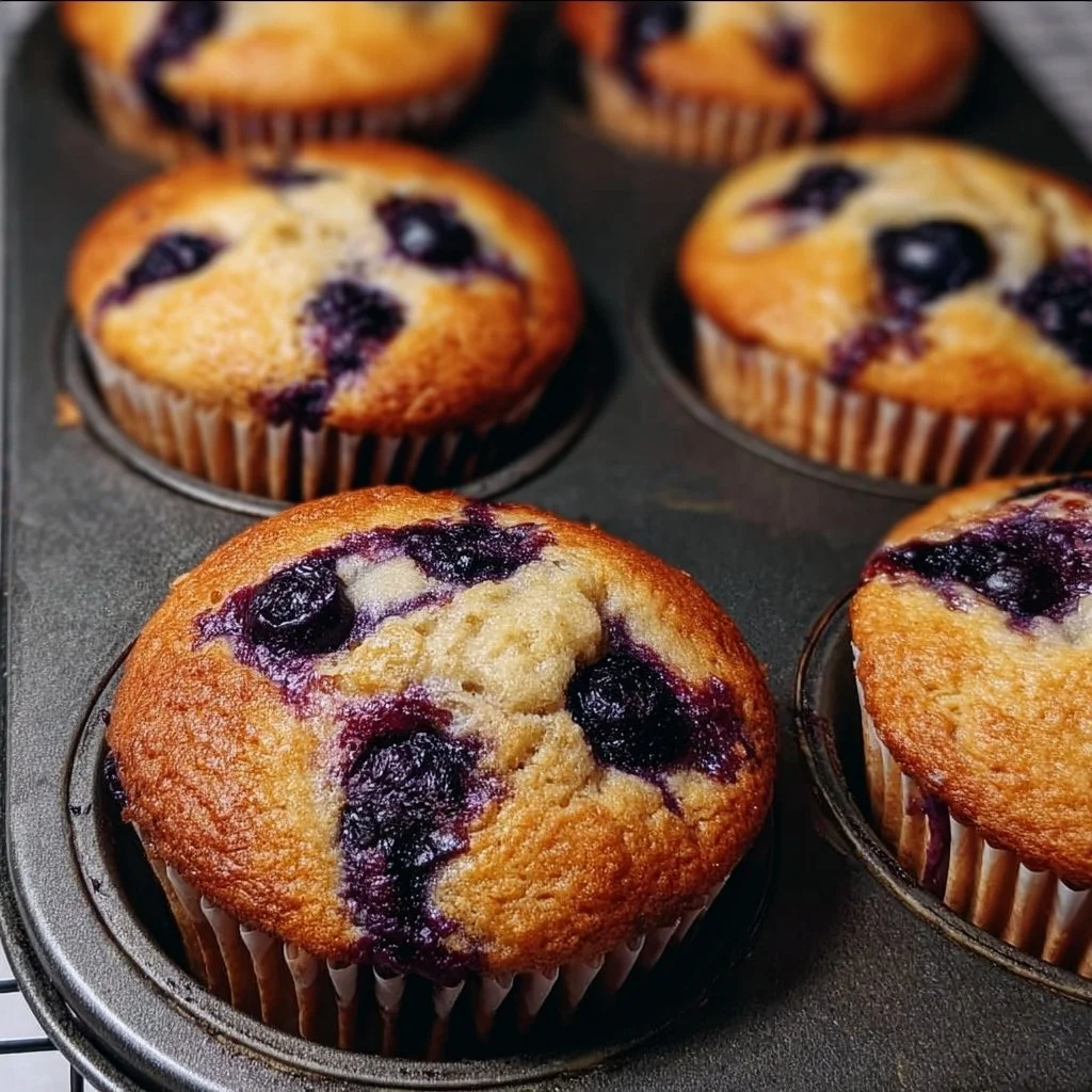 Homemade blueberry protein muffins fresh out of the oven