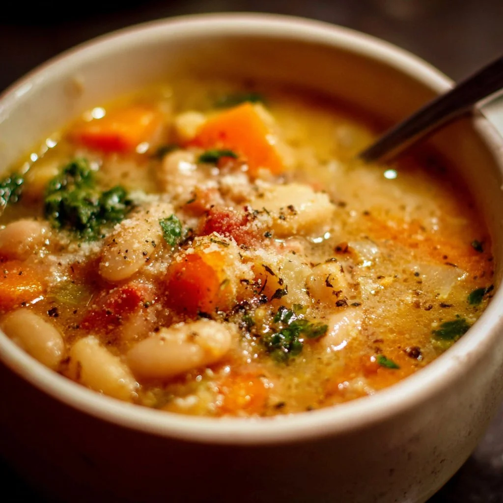 Bowl of delicious Italian White Bean Soup, dairy-free and gluten-free.