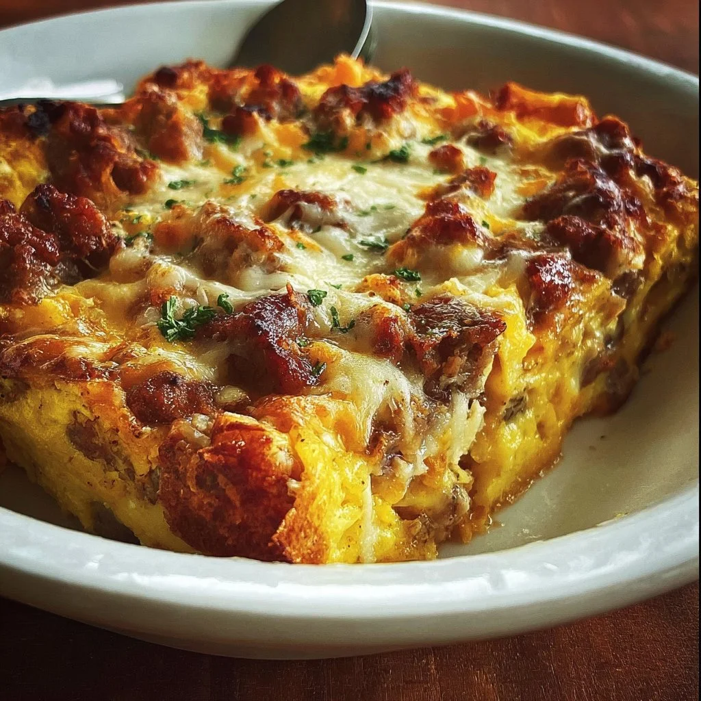 Delicious overnight breakfast casserole with eggs, cheese, and veggies