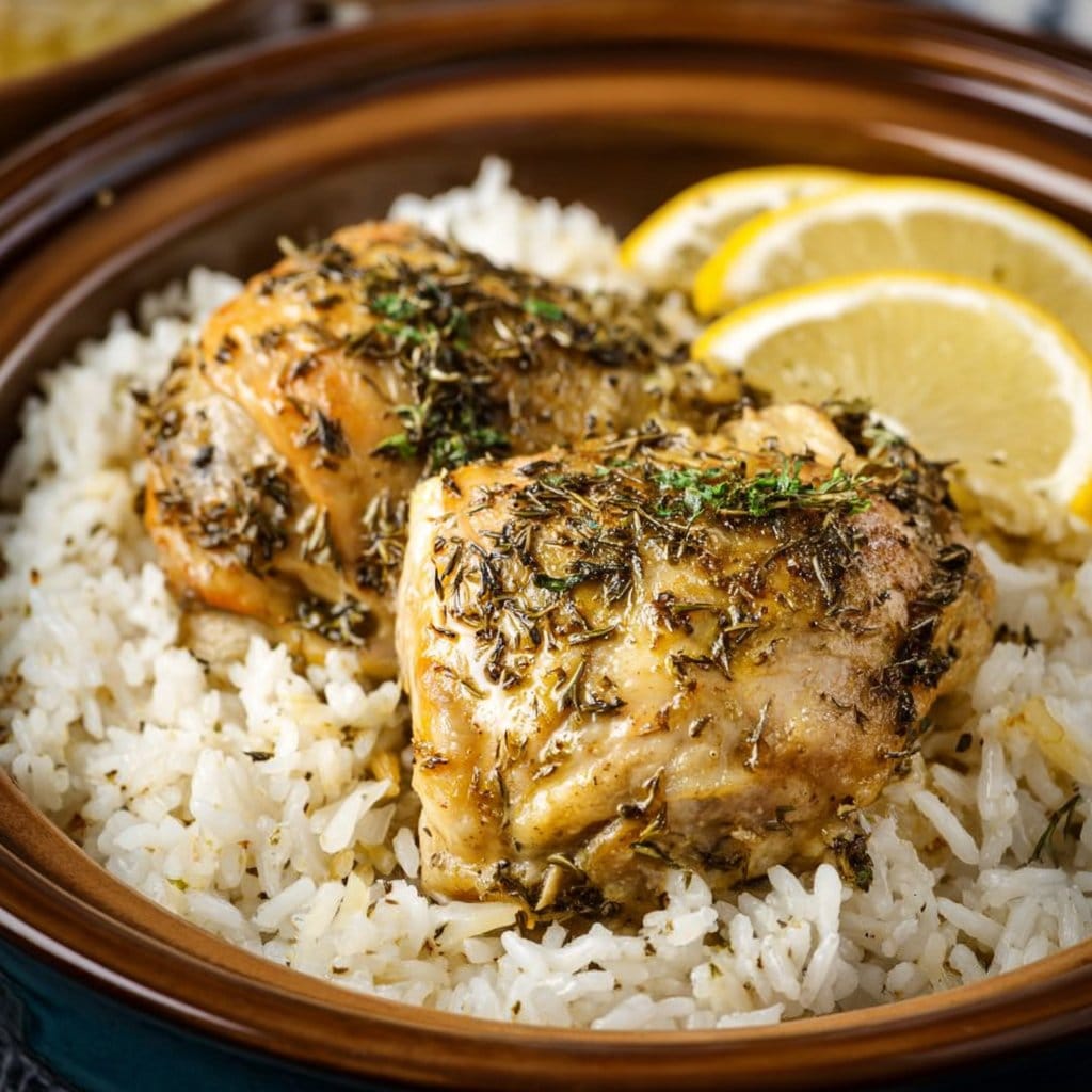 Slow Cooker Lemon Herb Chicken with Fluffy Rice