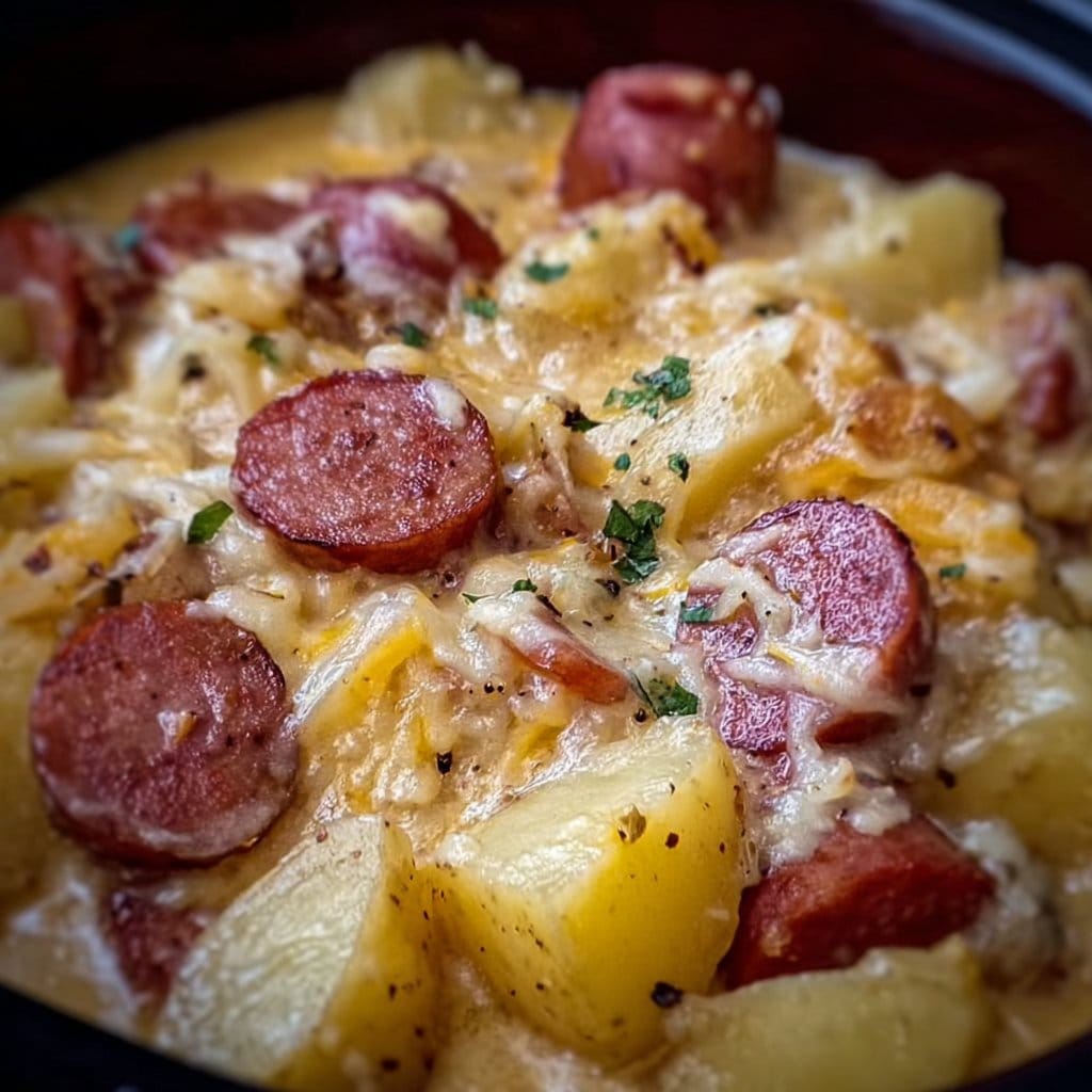 Crockpot Cheesy Potatoes and Kielbasa