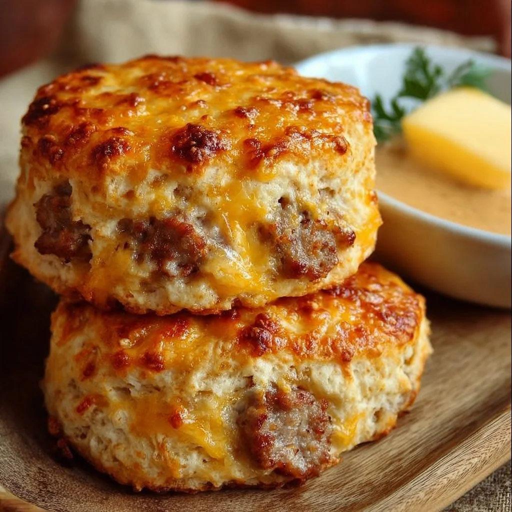 Savory sausage, cheese, and butter swim biscuits fresh out of the oven
