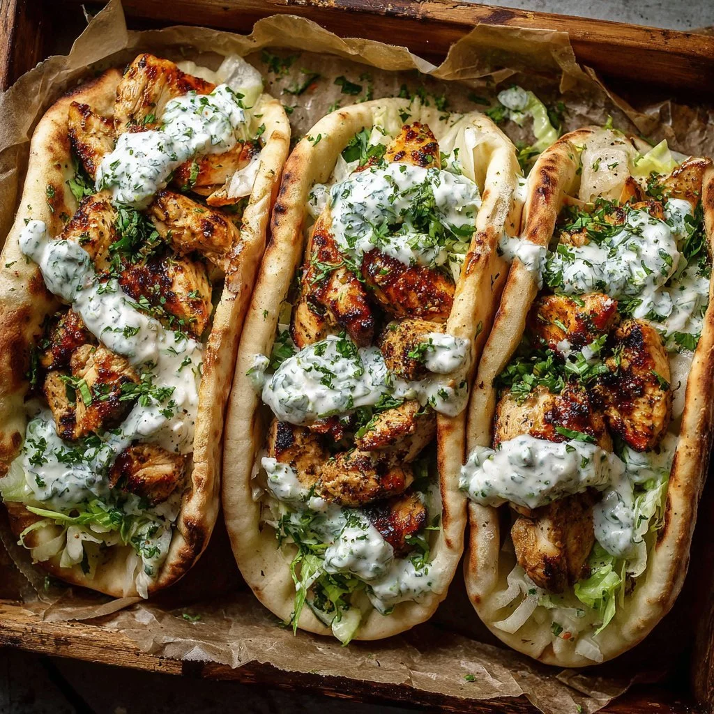 Sheet pan chicken pitas topped with herby ranch dressing