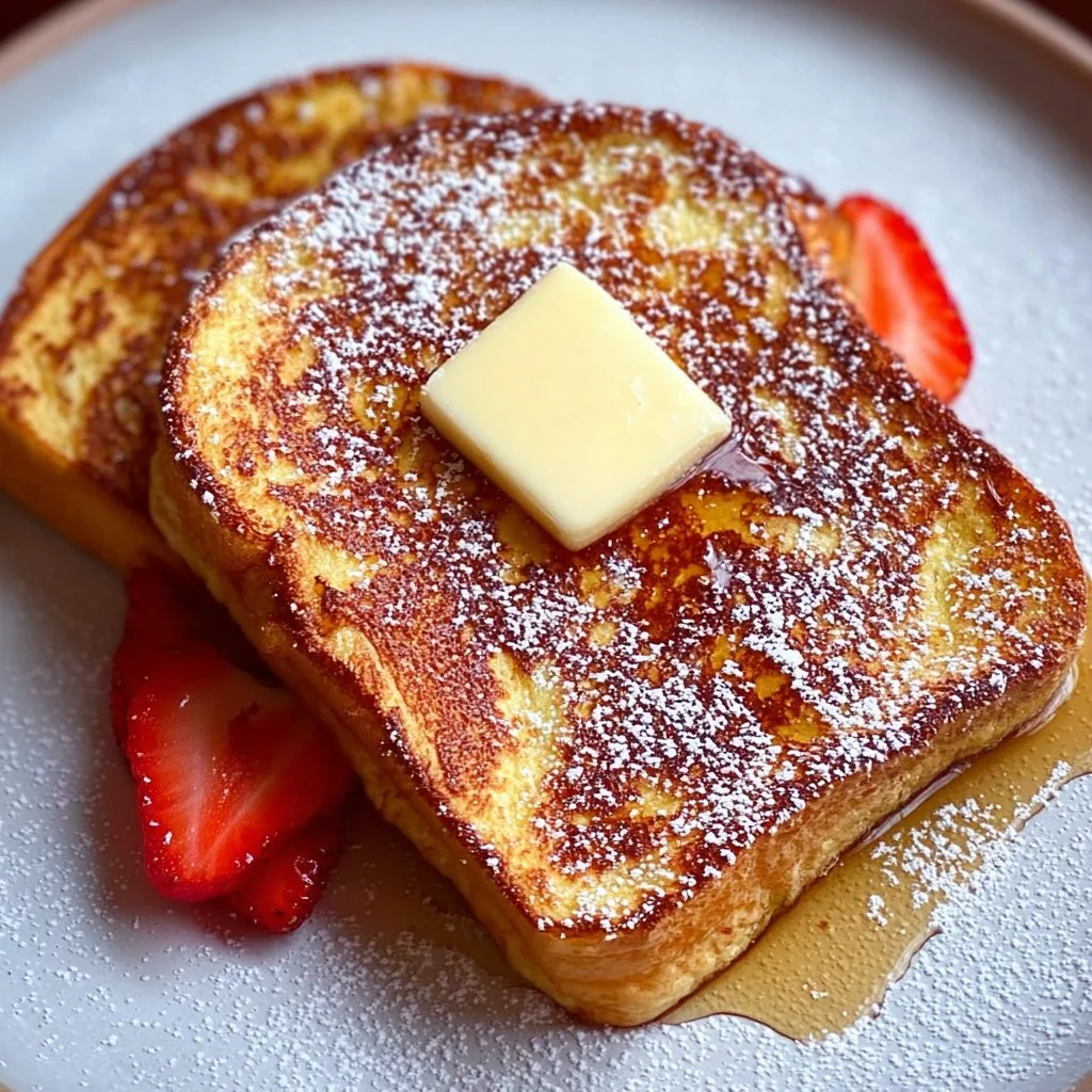 Delicious simple French toast served on a plate without vanilla