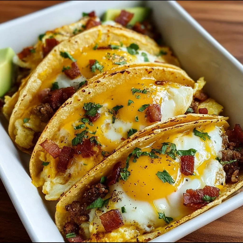 Tasty baked breakfast tacos filled with eggs, cheese, and fresh ingredients.