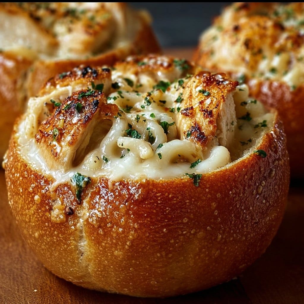 Chicken Alfredo Garlic Bread Bowls 2 Chicken Alfredo Garlic Bread Bowls