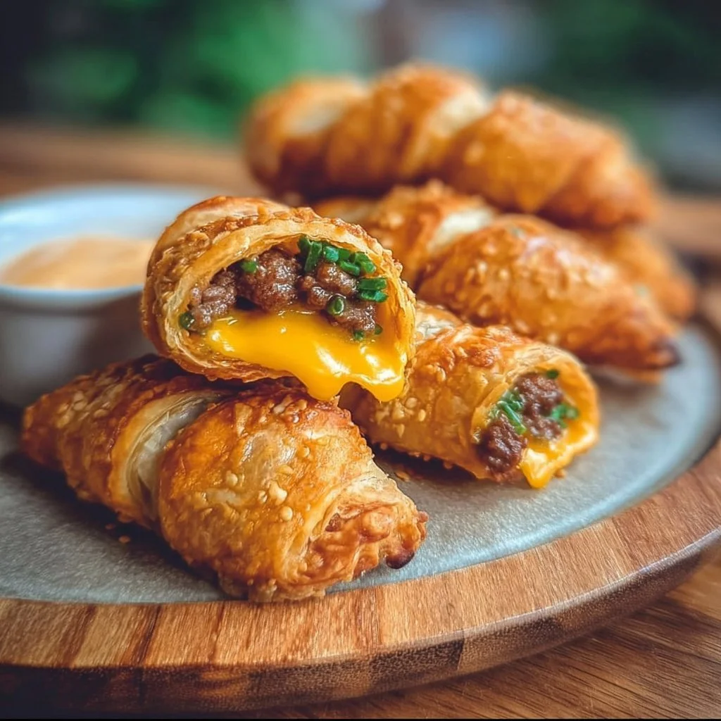 Cheeseburger Twists 1 Cheeseburger twists served with toppings and sides.