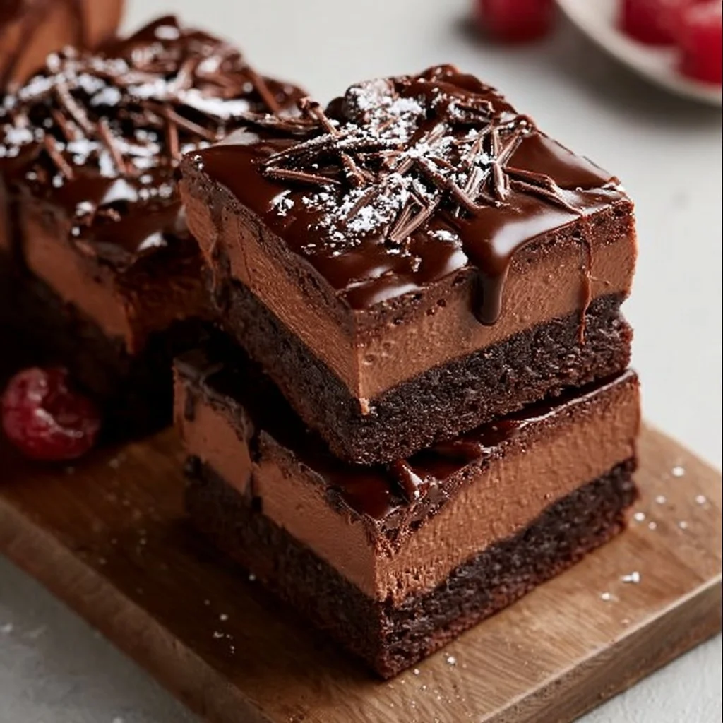 Chocolate Mousse Brownies 1 Delicious Chocolate Mousse Brownies topped with creamy chocolate mousse