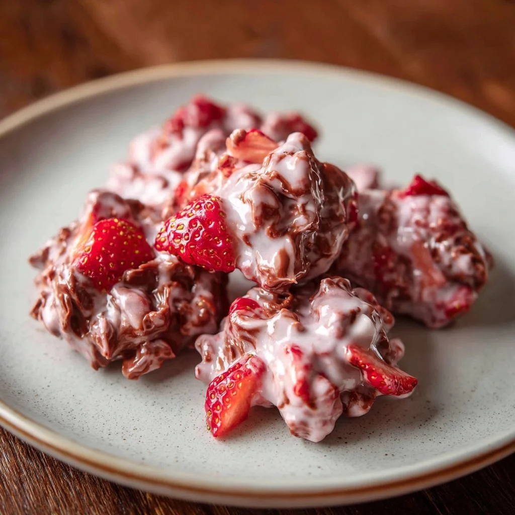 Chocolate Strawberry Yogurt Clusters 1 Chocolate Strawberry Yogurt Clusters with fresh strawberries and yogurt coating