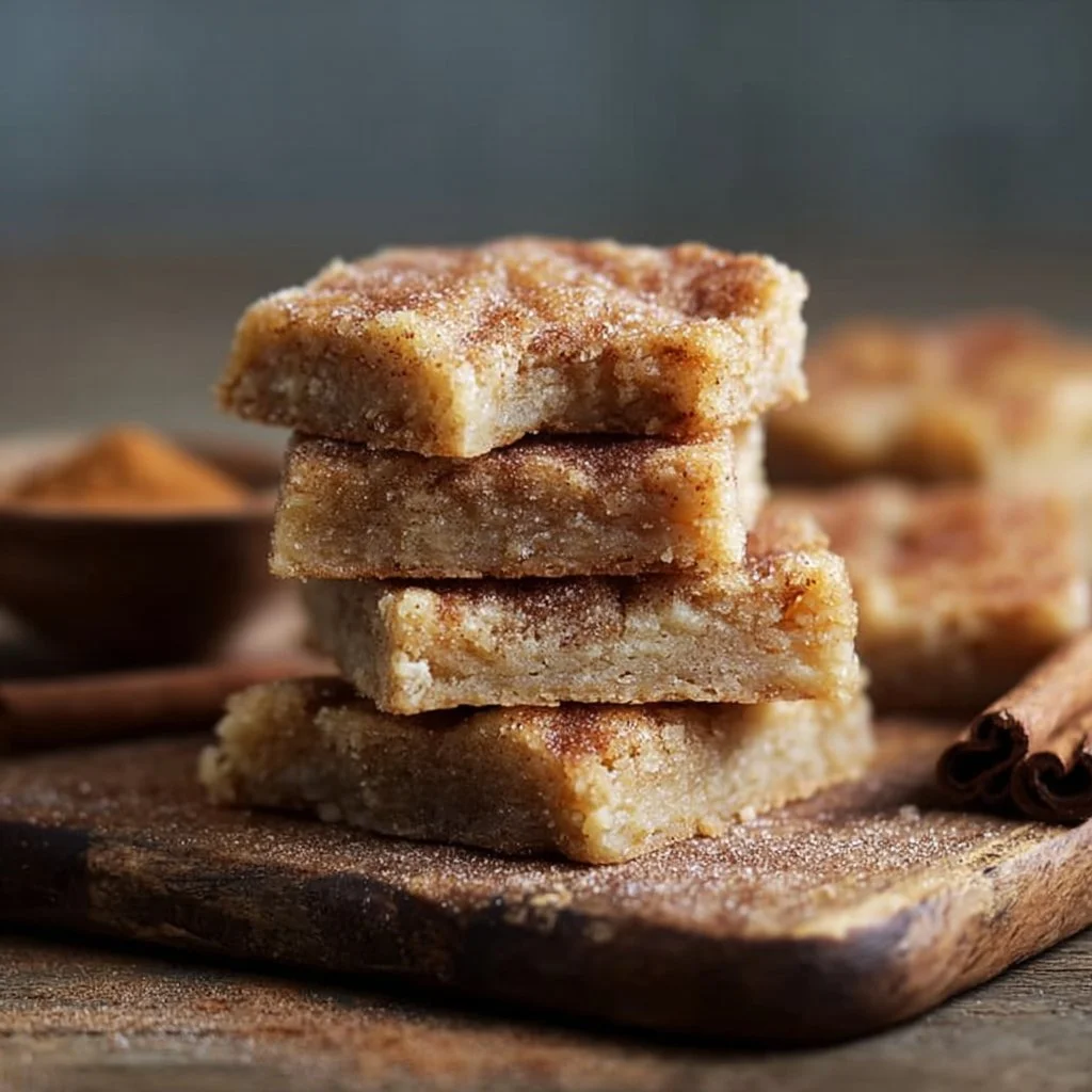 Cinnamon Sugar Blondies 1 Delicious plate of cinnamon sugar blondies with a sprinkle of cinnamon on top.