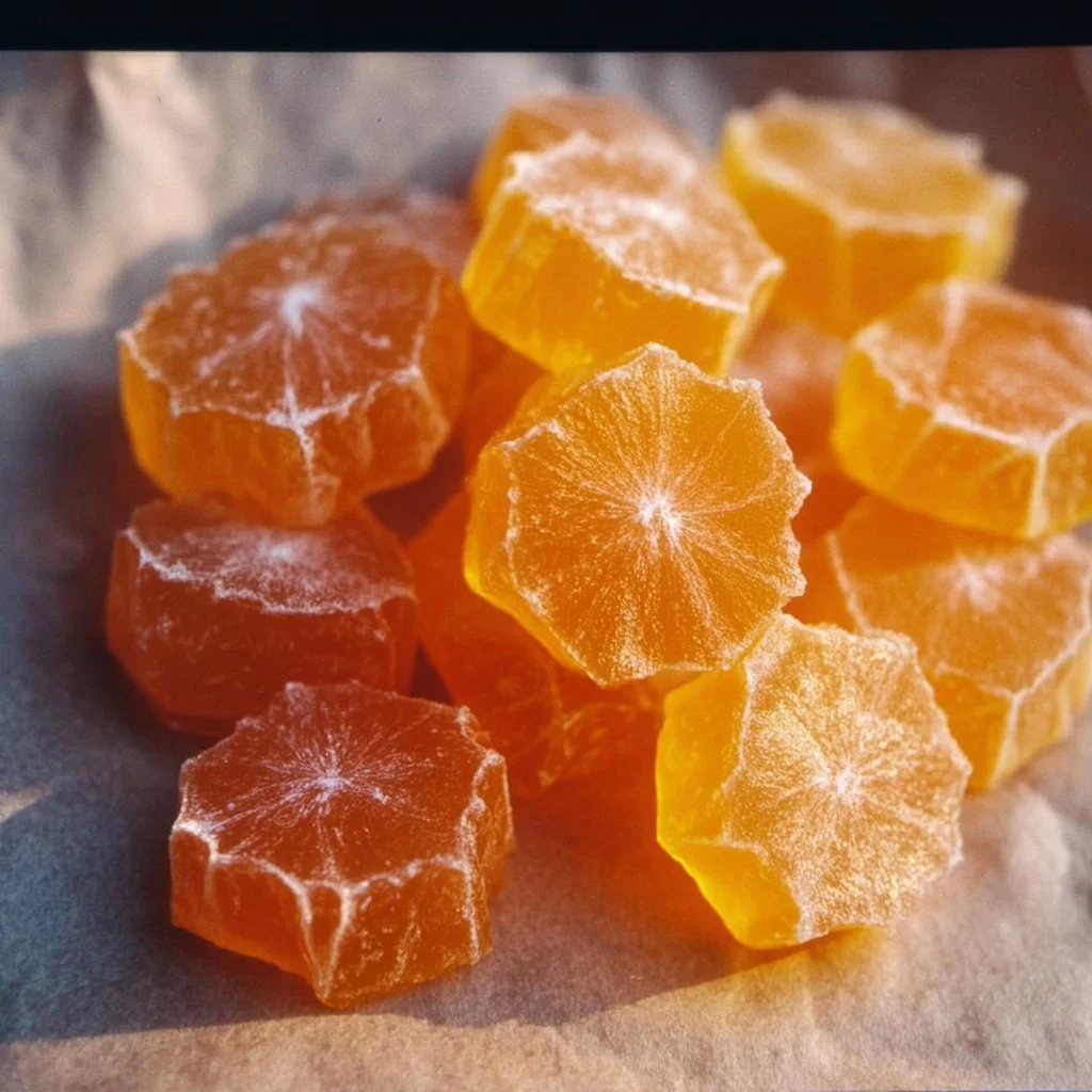 Delicious homemade orange candy on a white plate